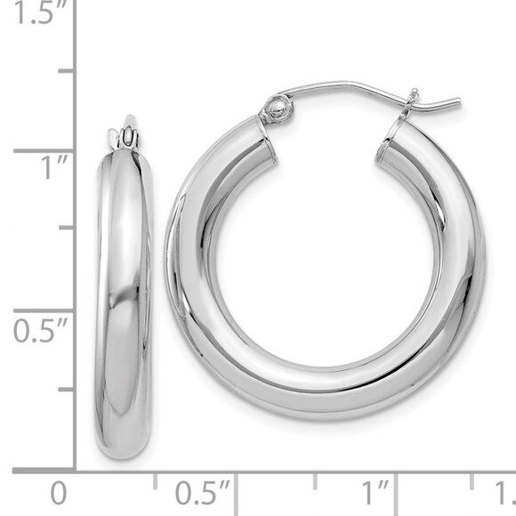 4mm, Sterling Silver, Round Hoop Earrings - 24mm (1 Inch) - Picture 4 of 5